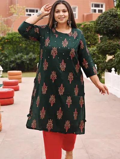 Plus Size Green Work Kurti for women