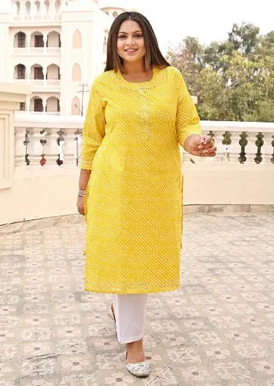 Plus Size Yellow Lehariya Kurti for women