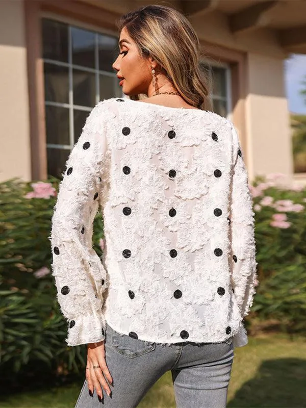 Polka Dot V Neck Women Top