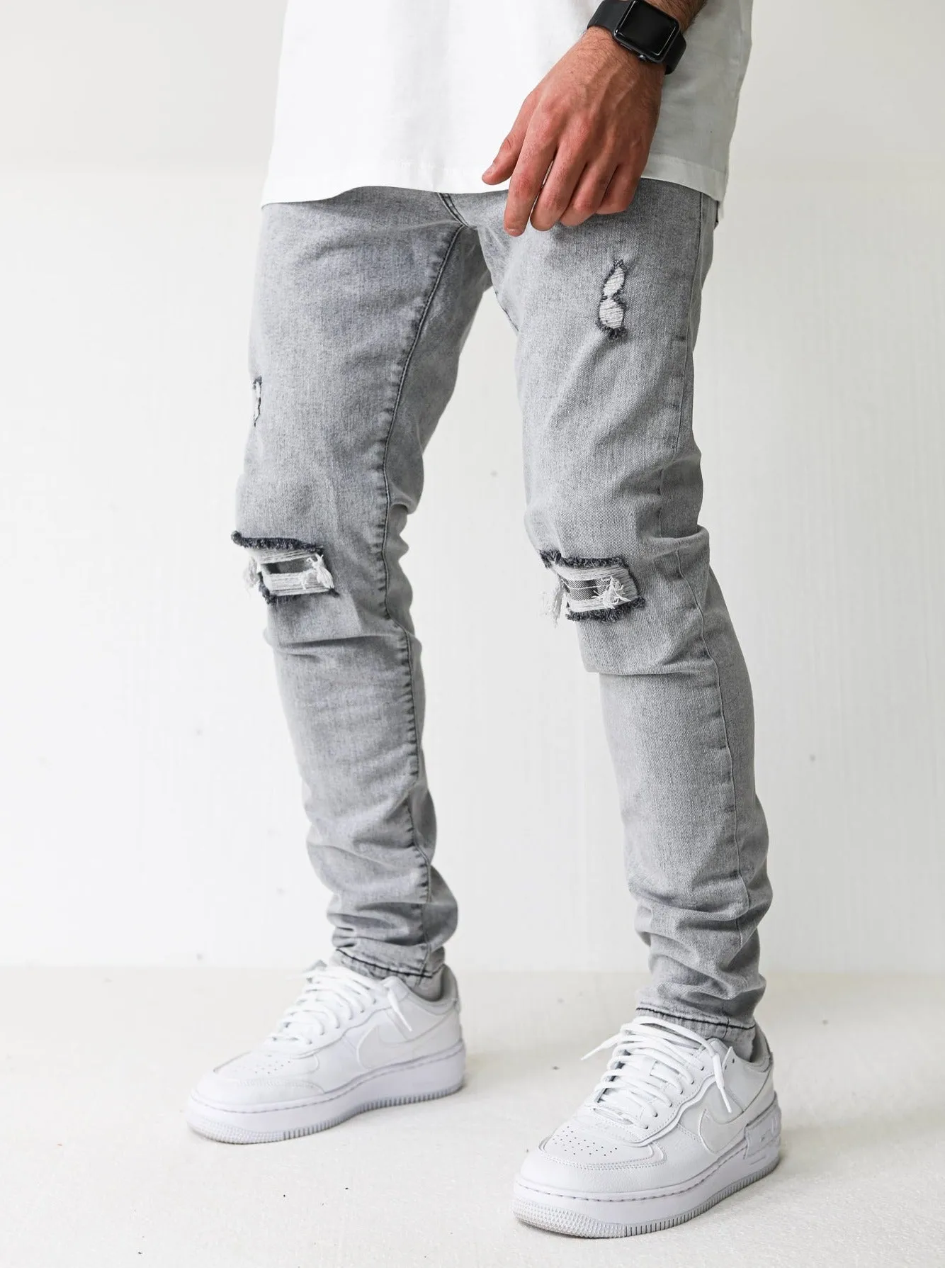 Premium Distressed Grey Jeans