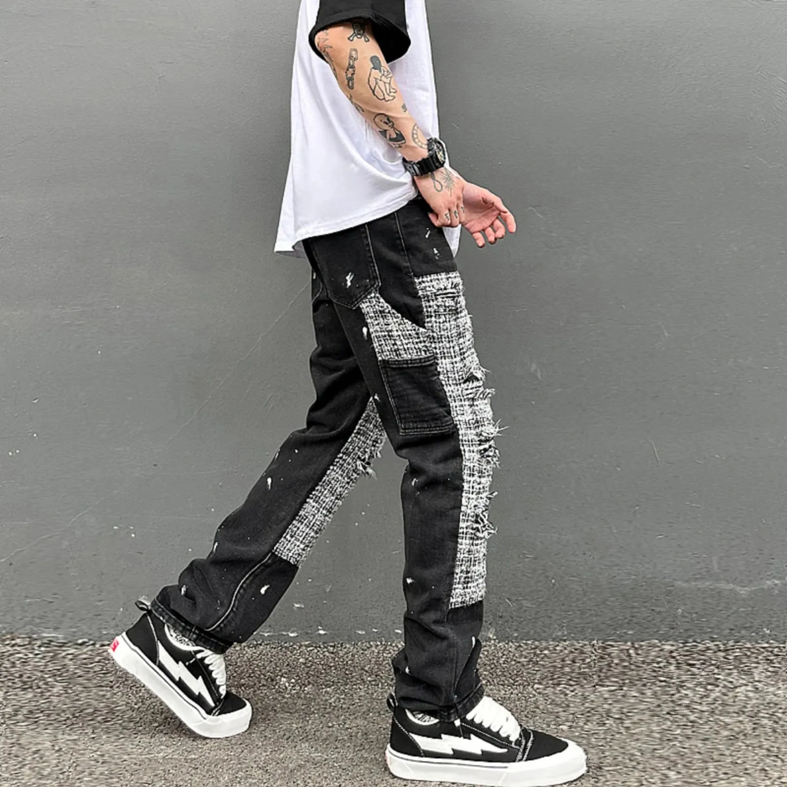 RetroRide Checkered Ripped Jeans