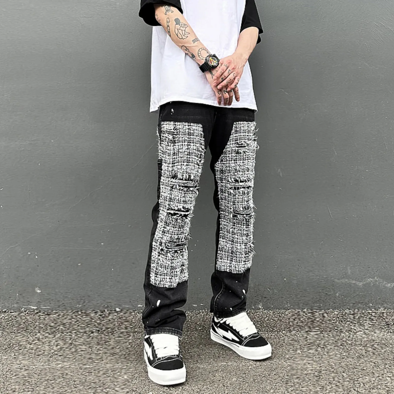 RetroRide Checkered Ripped Jeans