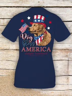 Simply Southern Dog Bless America Short Sleeve Tee with Patriotic Pup