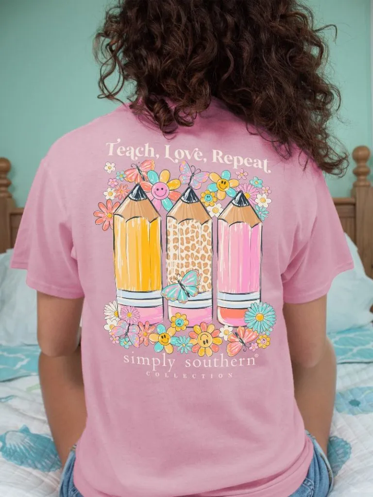 Simply Southern 'Teach, Love, Repeat' Floral Pencils Tee