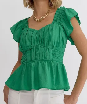 Sweetheart Neck Peplum Top - Green