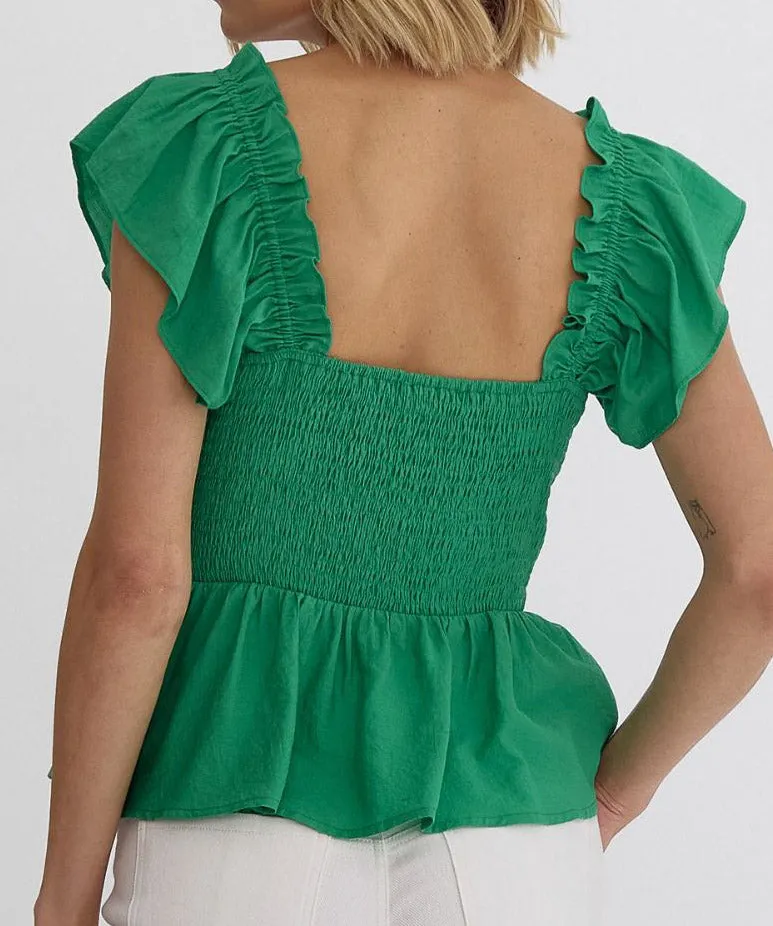 Sweetheart Neck Peplum Top - Green