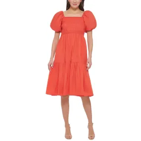 Vince Camuto Womens Cotton Smocked Midi Dress