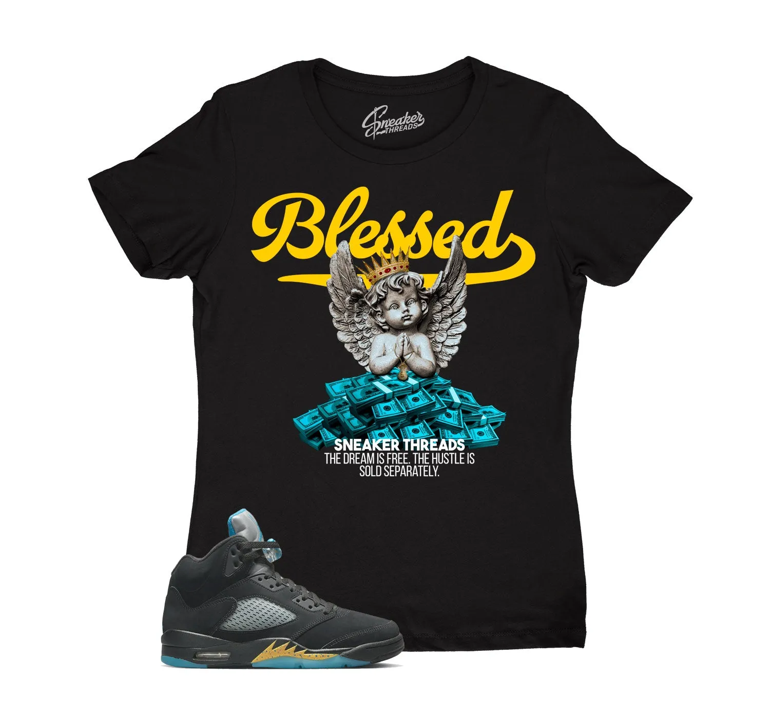 Womens Aqua 5 Shirt - Blessed Angel - Black