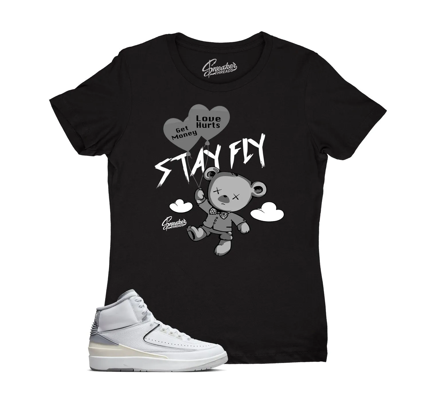 Womens Cement Grey 2 Shirt - Money Over Love - Black