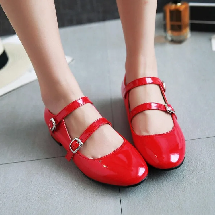 Women's Double Buckle Mary Jane Block Heels Pumps