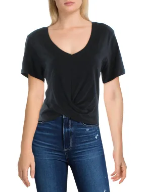 Womens V-Neck Twist Hem Pullover Top