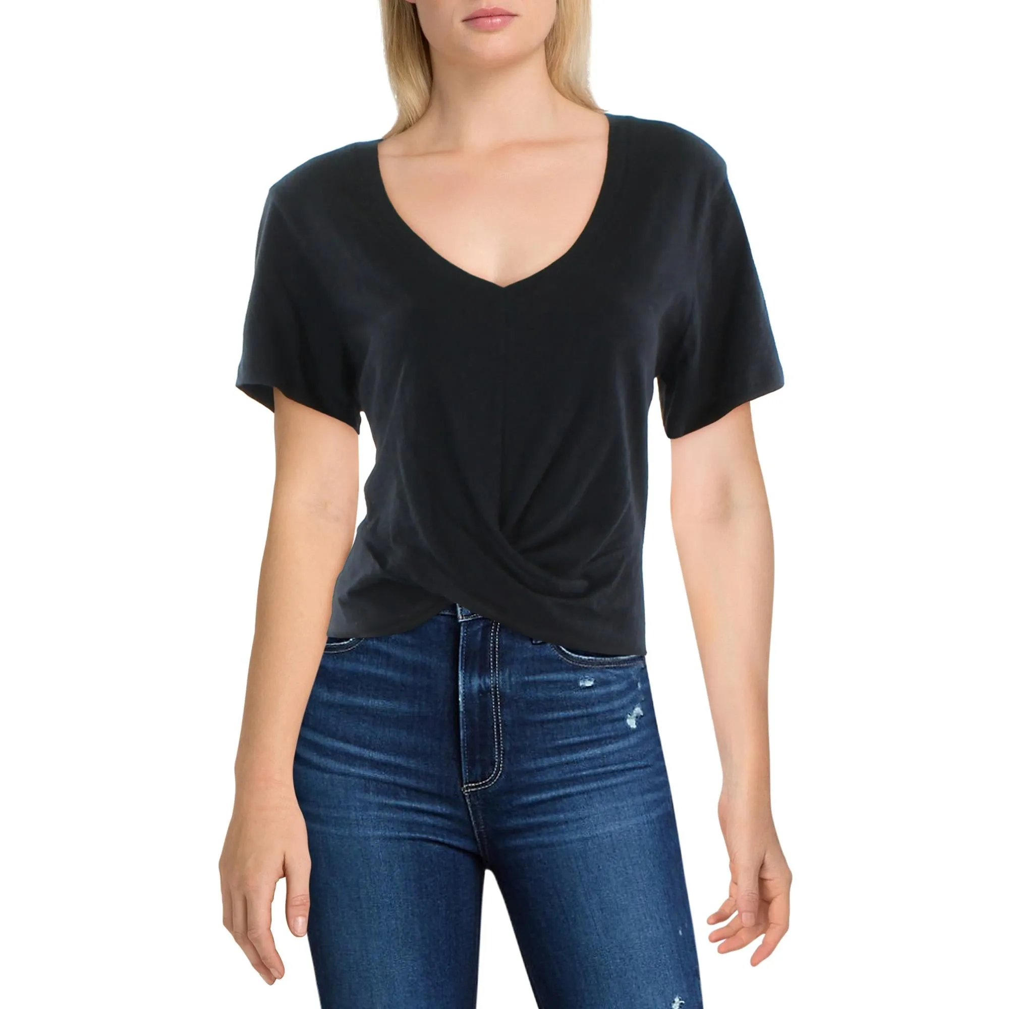 Womens V-Neck Twist Hem Pullover Top