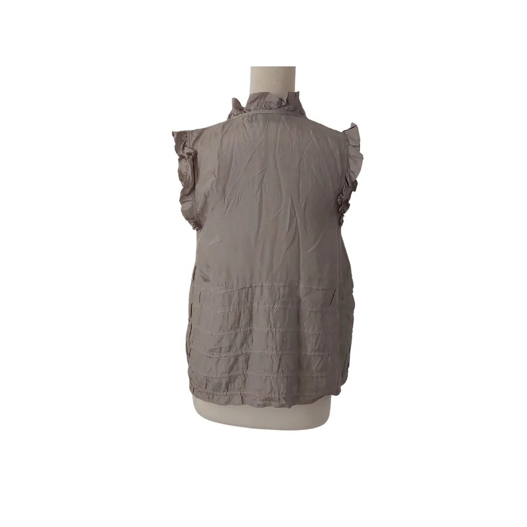 ZARA Grey Frill-neck Silk Top | Gently Used |