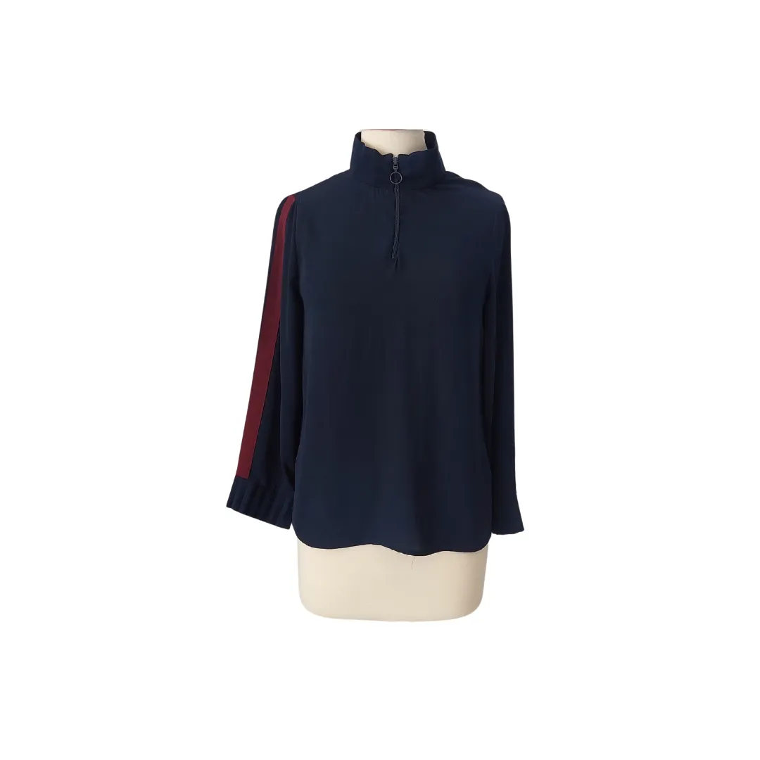 ZARA Navy and Maroon High Neck Zip Top | Pre loved |